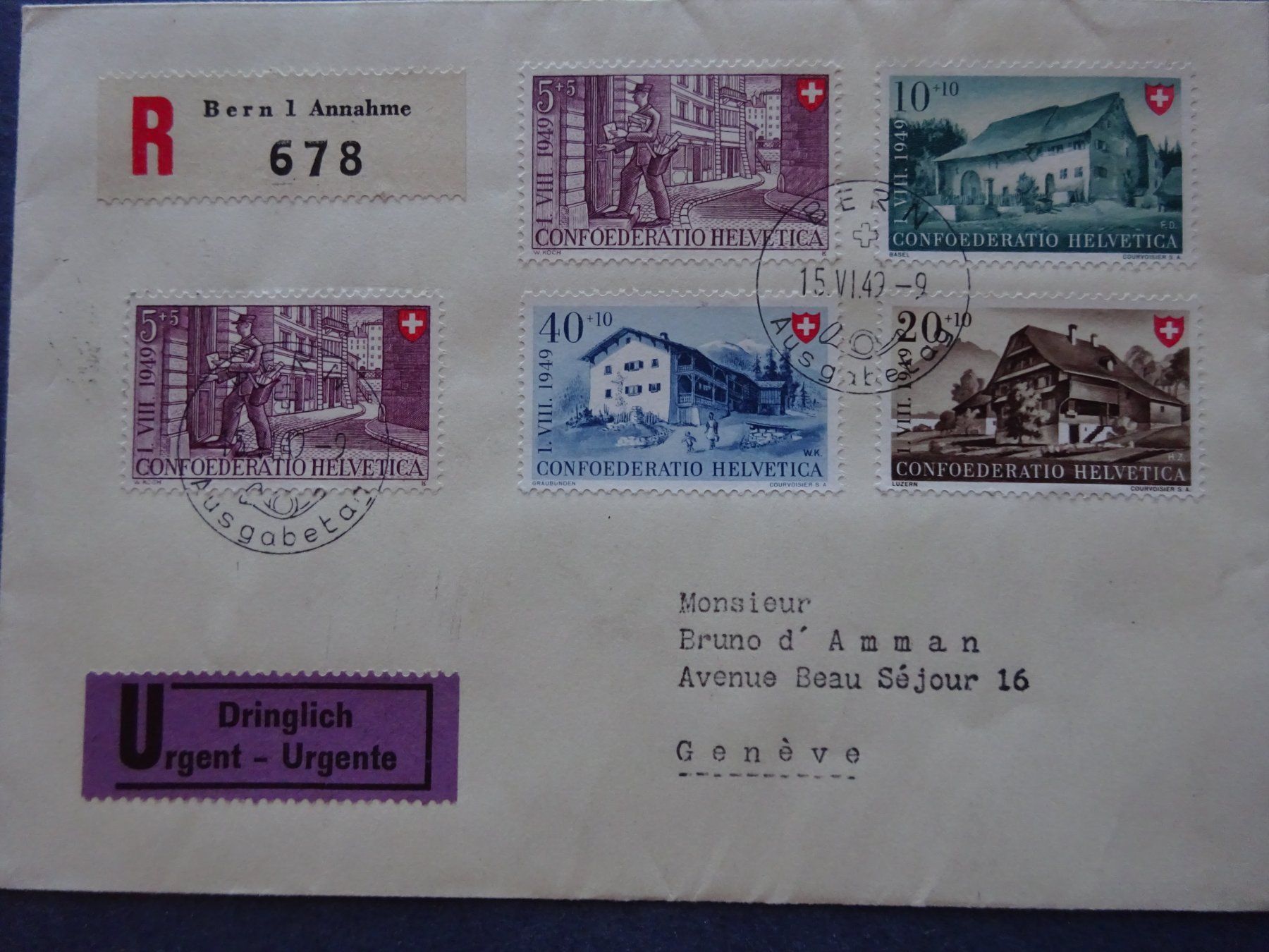 Tutti i francobolli: 1949 Pro Patria FDC BERN deutsch – Usato da Appenzell-Steinegg venduto da adi1975 1