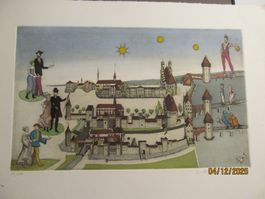 H.R. AMBAUEN   Farbradierung  Luzerner  Ansicht