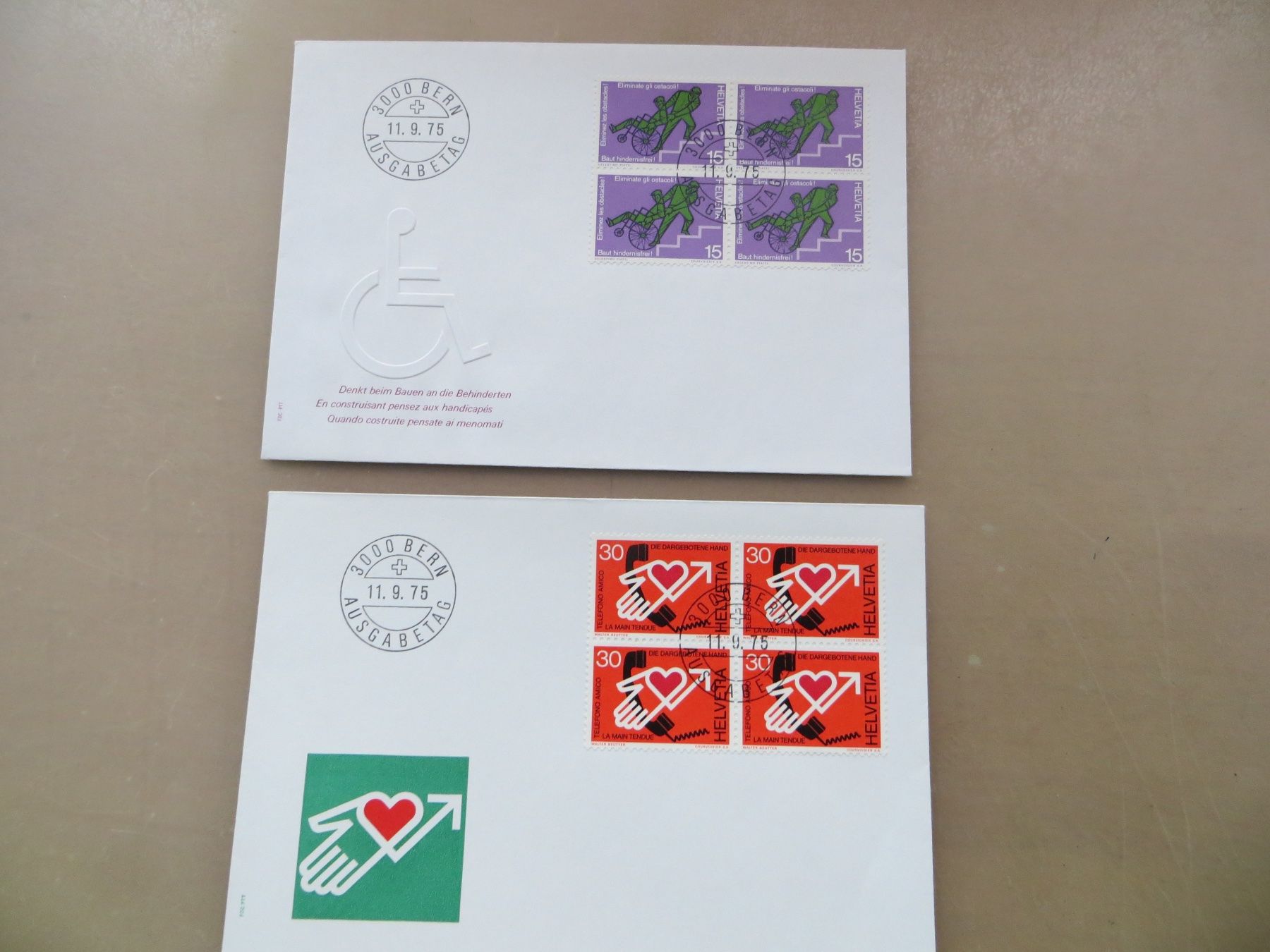 Tutti i francobolli: 2 Briefe FDC Sondermarken 4erBlocks 1975 – Nuovo (secondo la descrizione) da Basel venduto da 8013