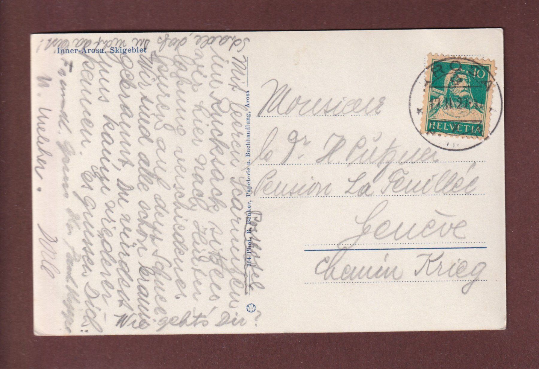Cartes postales: INNER-AROSA - Skigebiet - 1929 – D'occasion à Pully par nicecards-shop 1