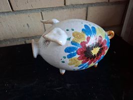 Grosses Sparschwein Keramik mit Blumenmuster gebraucht