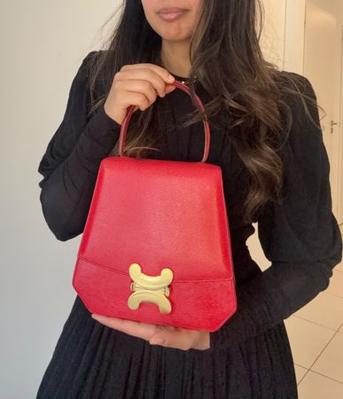 Sac Céline triomphe vintage rouge, cuir véritable