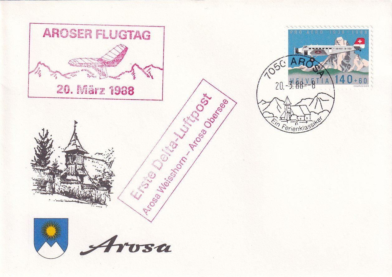 Tutti i francobolli: Erste Delta-Luftpost Arosa 1988 – Usato da Baar venduto da Asmara111