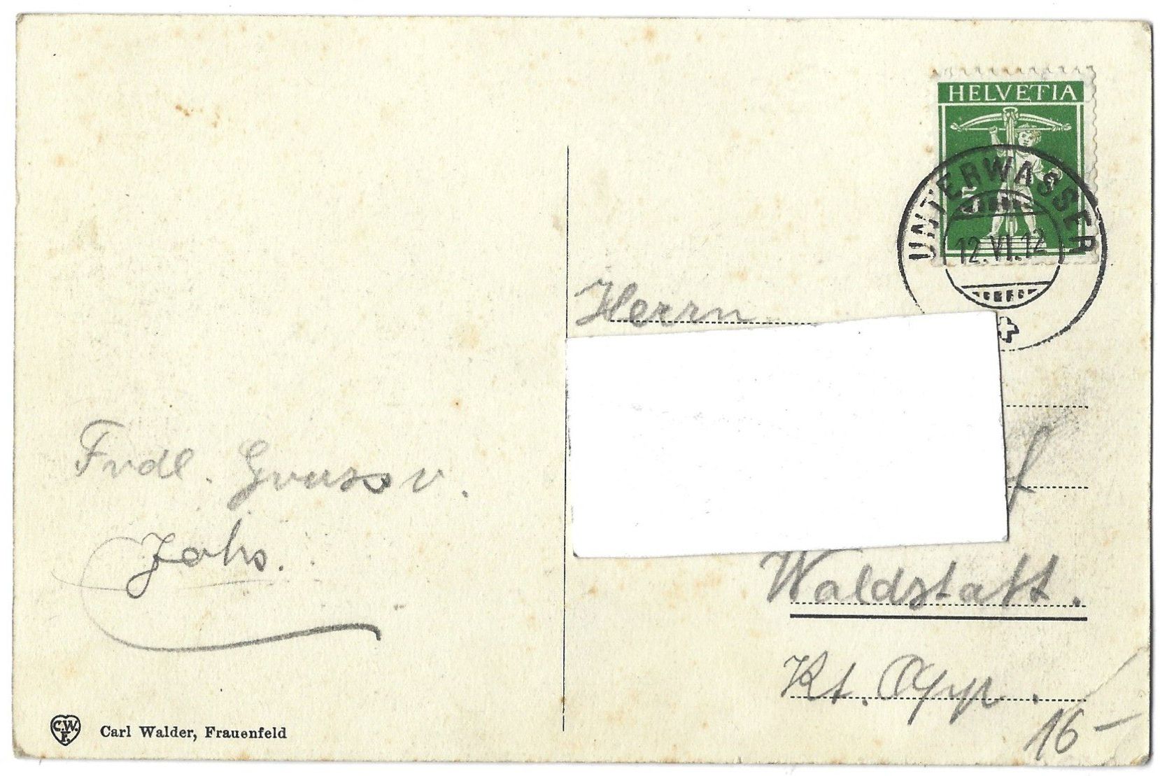 Cartoline postali: "Hôtel Sternen" Unterwasser – Usato da Bütschwil venduto da Jackson1A 1