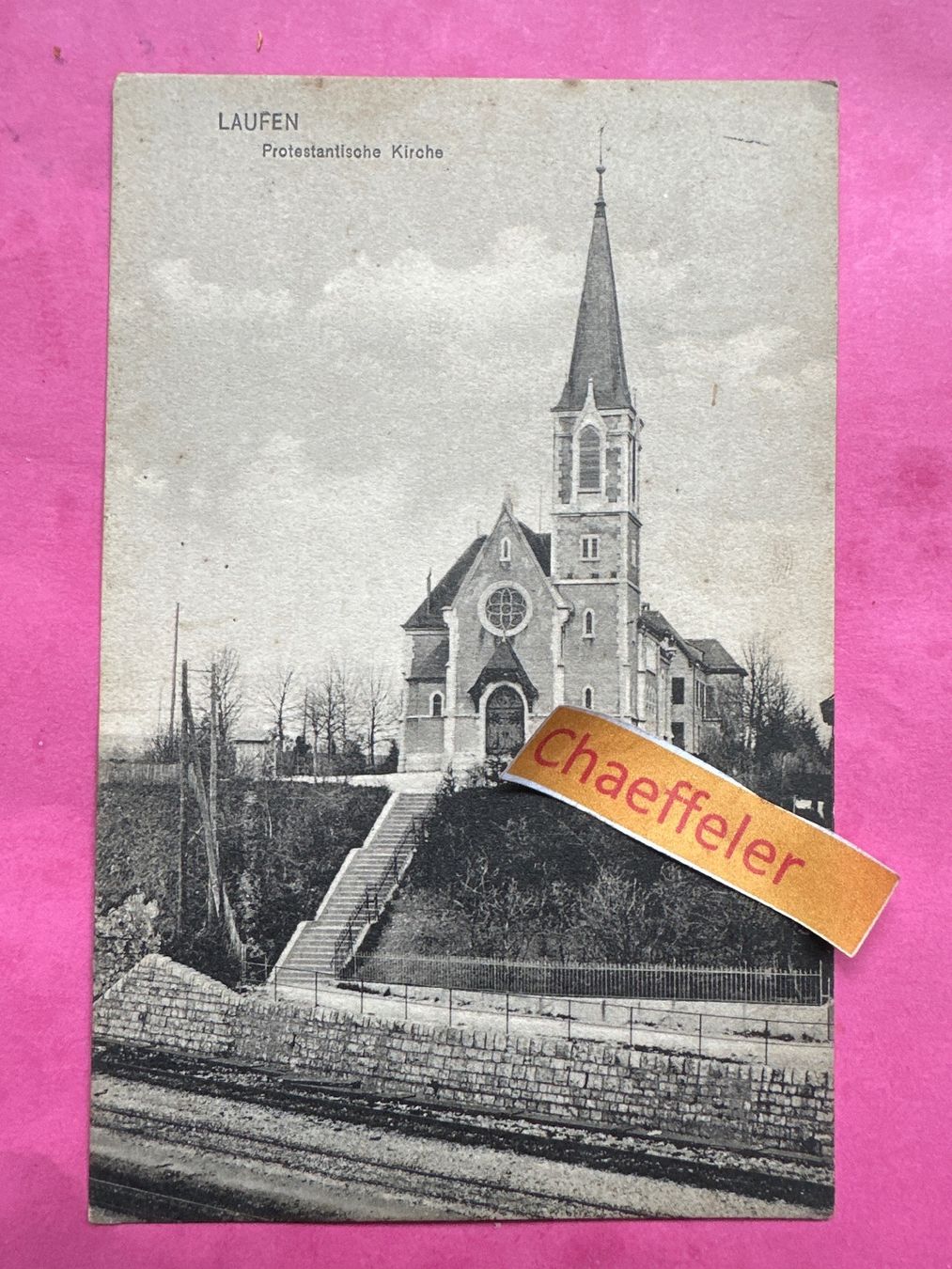Cartoline postali: 1919 Laufen, Protestantische Kirche – Usato da Zürich venduto da Chaeffeler