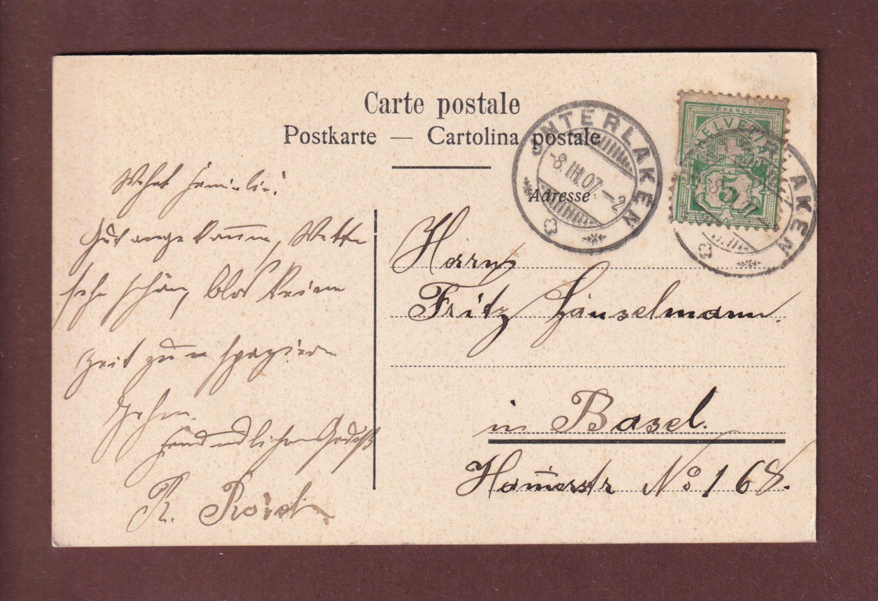 Cartoline postali: INTERLAKEN - Höheweg - 1907 – Usato da Pully venduto da nicecards 1