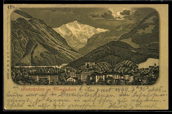 Ansichtskarten: Mondschein-AK Interlaken, Teilansicht – Gebraucht aus Berlin von bartko-reher