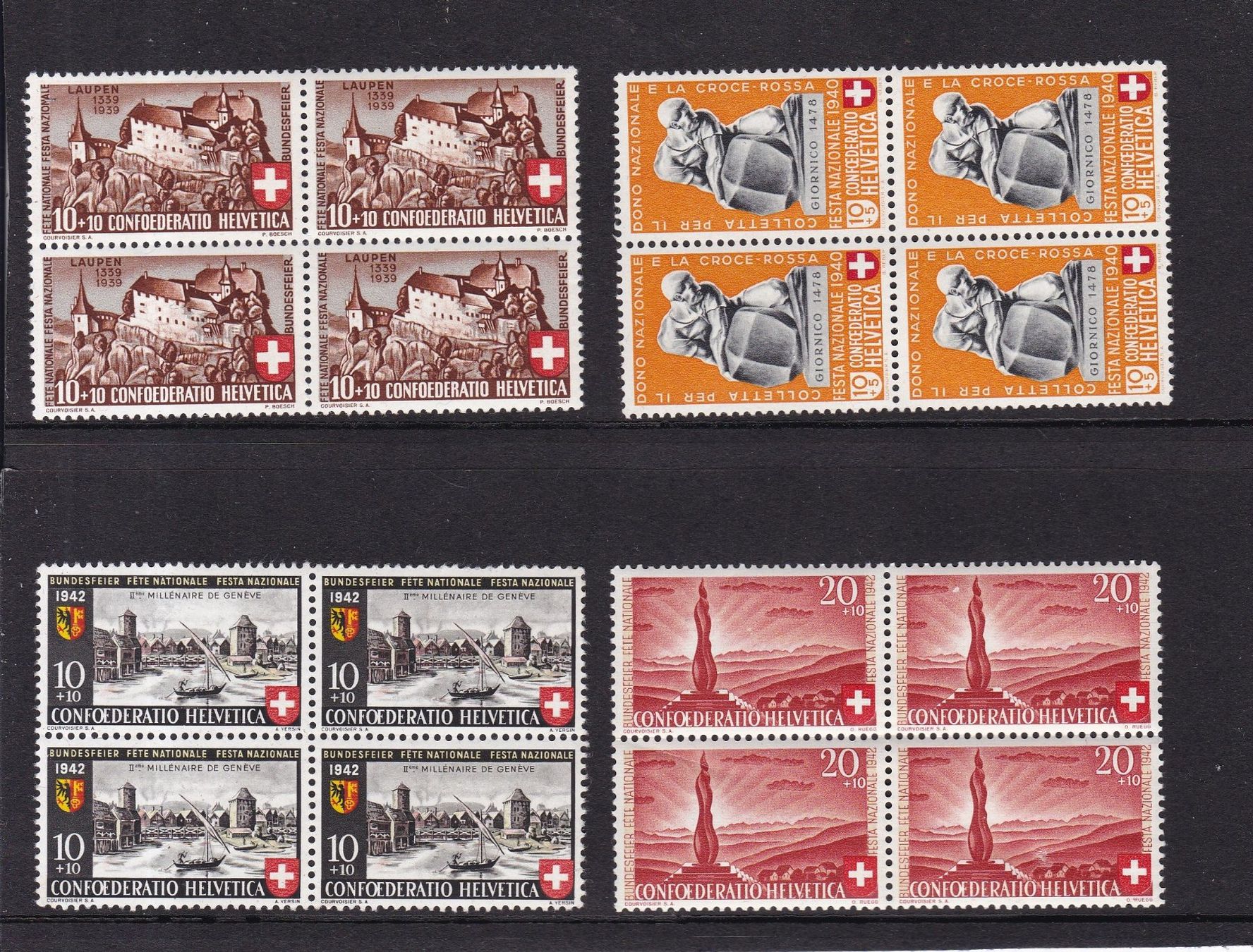 Alle Briefmarken: 27 Stk. Pro Patria Viererblocks ab 1939, postfrisch – Gebraucht aus Münchwilen AG von Nesar