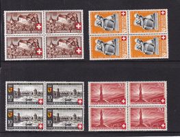 27 Stk. Pro Patria Viererblocks ab 1939, postfrisch