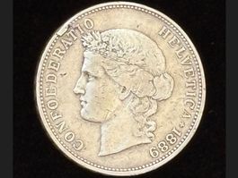 5Fr. 1889 Fehlprägung mit Zainende, schöner original Patina