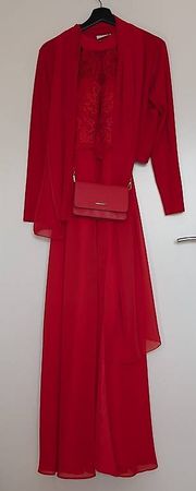 Elegantes Abend A-Linien-Kleid - rot inkl. Accessoire Gr S