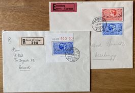 PJ Blockausschnitte 1937 auf 2 Belegen, SBK 150 Fr.