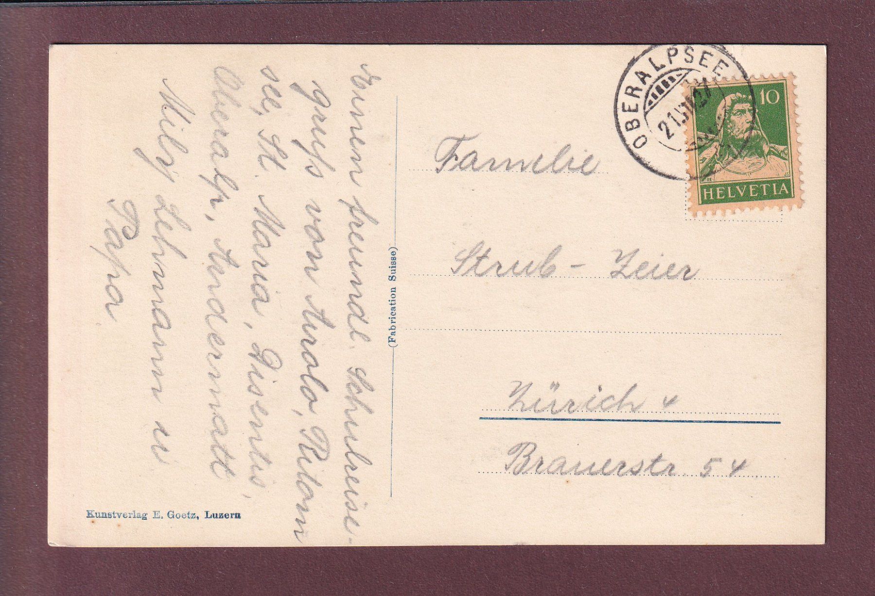 Cartoline postali: OBERALPSEE - Passhöhe - 1927 – Usato da Pully venduto da nicecards 1