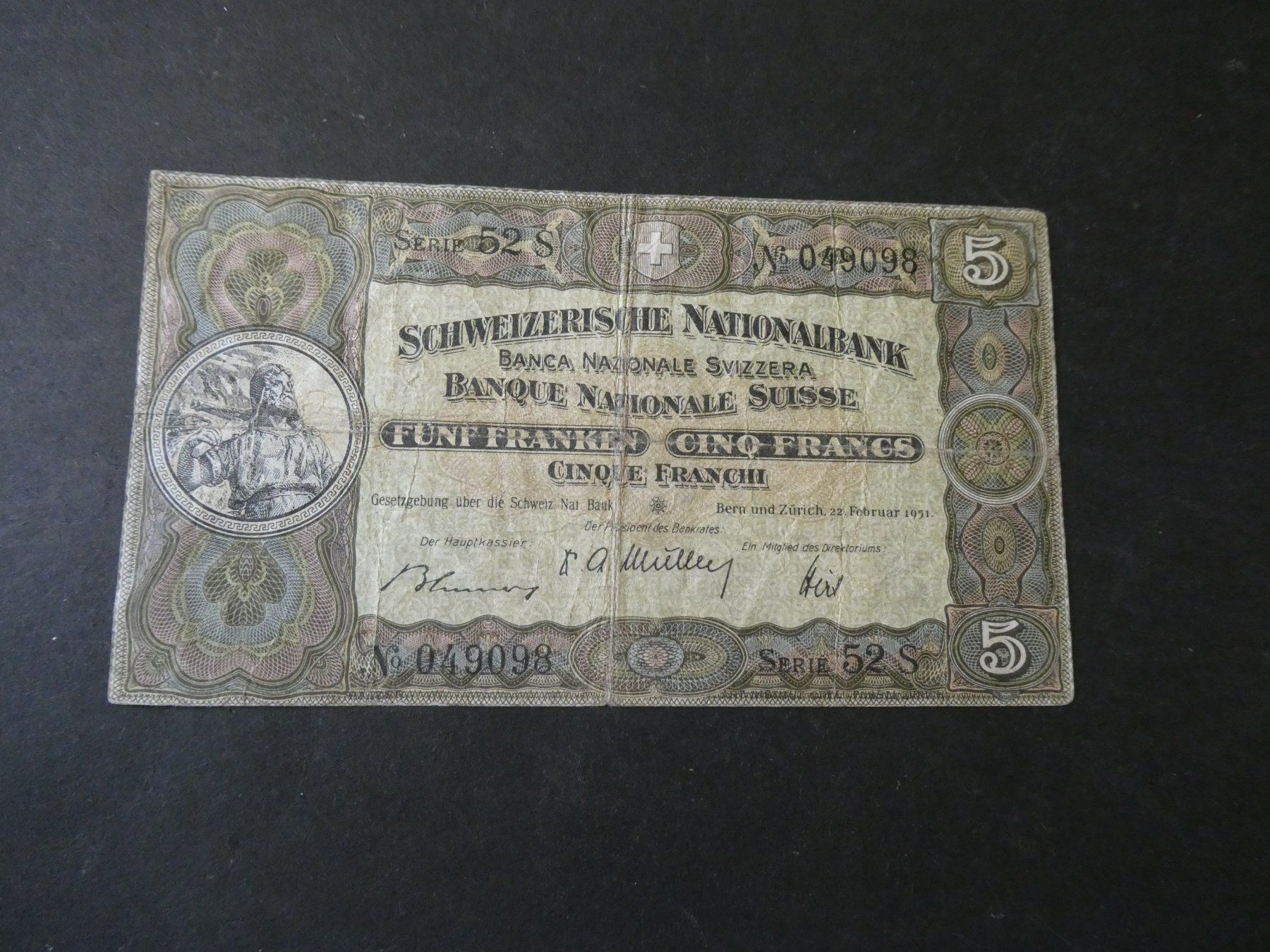 Banconote: Schweiz 1947, 5 Franken – Usato da Hinterforst venduto da Rohusri