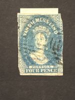 Timbre Van Diemens Land 4 Pence bleu oblitéré occasion
