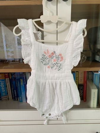 White cotton baby romper. Adorable summer outfit!