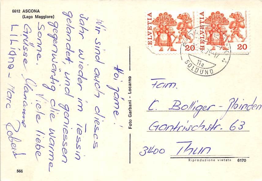 Cartoline postali: TI - Ascona – Usato da Ottikon b.Kemptth. venduto da Neptun1974 1