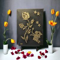 Mosaik Glasstein Bild auf Leinwand Schwarz Gold handgemacht