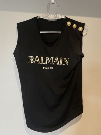 BALMAIN Paris Débardeur / Tank Top Coton Noir Boutons Dorés 