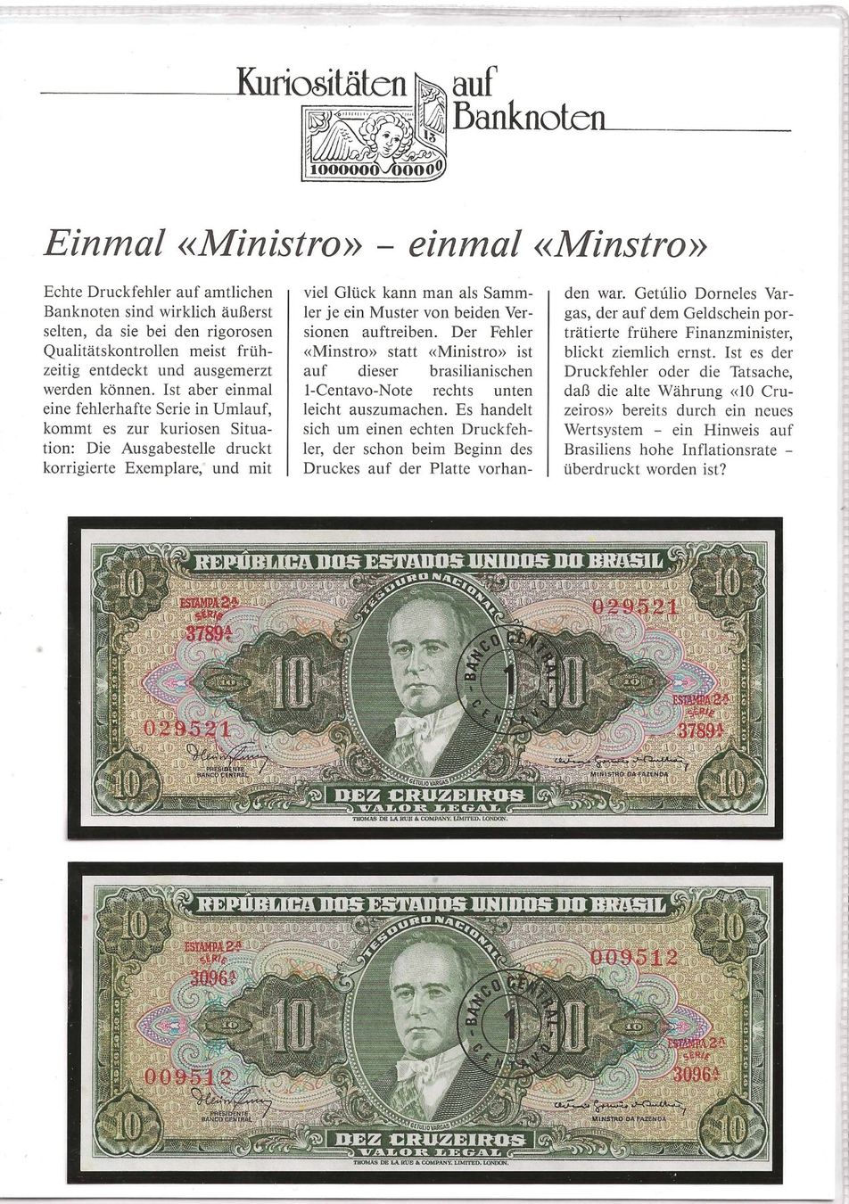 Banconote: 2 Banknoten Brasilien – Usato da Zürich venduto da Philacat11