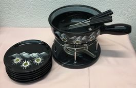 Fondue Set 6 Teller 5 Gabeln mit Brenner gut erhalten