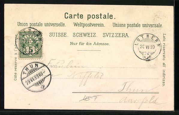 Cartoline postali: Litho Männer in Schweizer Tracht mit Ku – Usato da Berlin venduto da bartko-reher 1