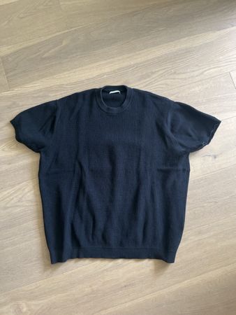 Zara Herren Strick T-Shirt, Kurzarm, Schwarz, Grösse L