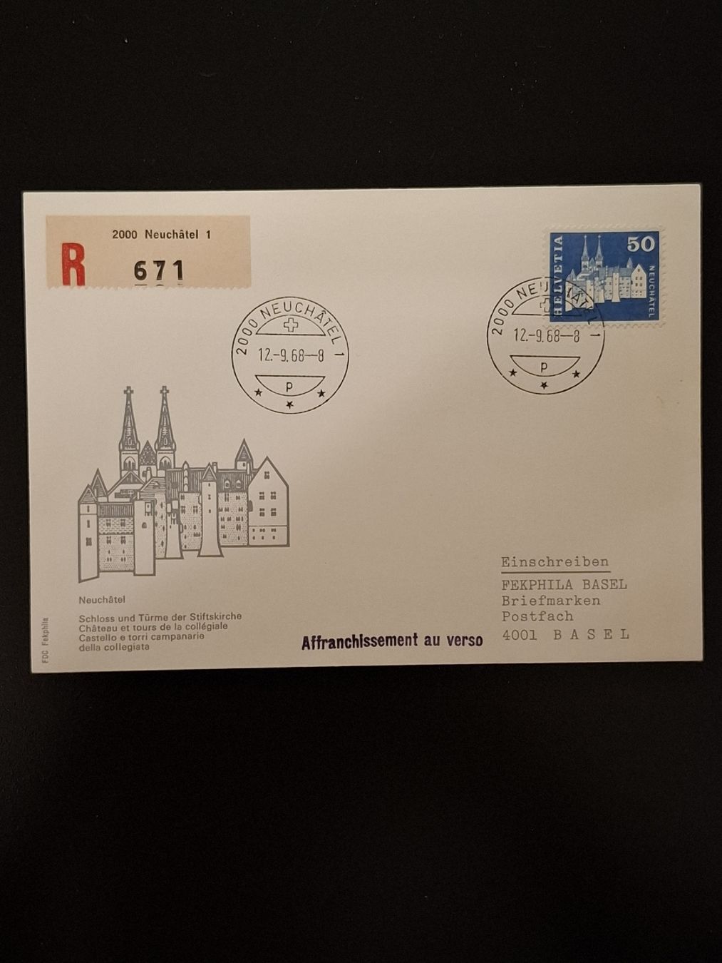 Tutti i francobolli: R-Brief Neuchâtel 12.09.1968 – Usato da Basel venduto da Swiss_phil_Auktion