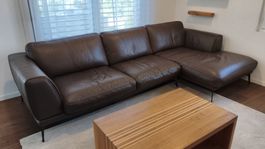 Ecksofa echtes Leder braun mit Recamiere gebrauchter Zustand