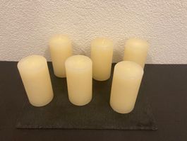 Kerzen - Set 6 Stk., je ca. 14 x 7,5 x 7,5 cm, creme Raureif
