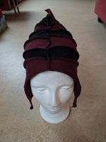 Fleece Zipfelmütze, bordeaux-schwarz, Gekko neu