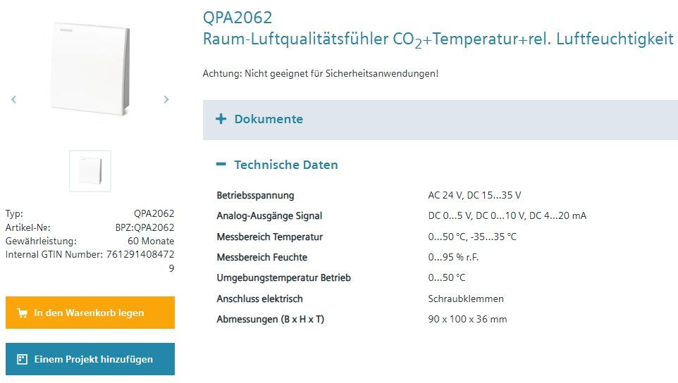 Siemens Misurare: Raum-Luftqualitätsfühler CO2+Temperatur+rel.Luftfeuchtigkeit – Nuovo e nell'imballaggio originale da Kräiligen venduto da MonteBerna 6