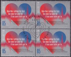 2017, Nr.1628 (Herzstiftung) Viererblock mit ET-Stempel.