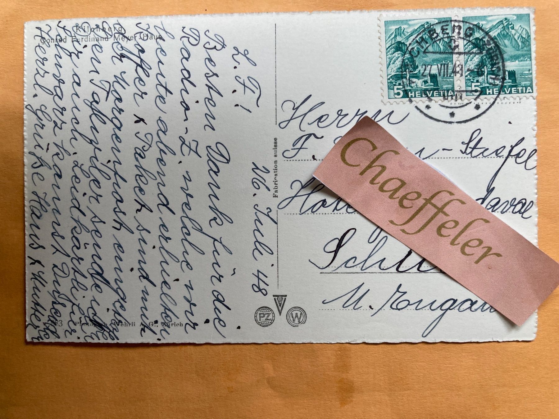Cartoline postali: Kilchberg, Konrad Ferdinant Meyer Haus – Usato da Zürich venduto da Chaeffeler 1