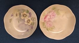 2 antike Zierschalen mit Blumenmuster, Handbemalt, Vintage