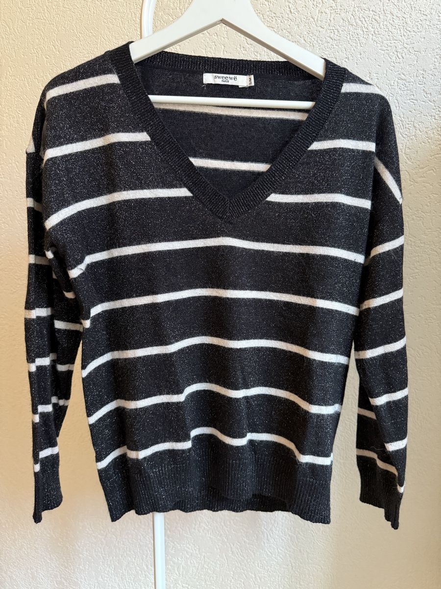 Pullover & Sweatshirts: Pull noir/blanc effet mohair brillant Sweewe Paris, t.S/M – Gebraucht aus Tavannes von Thriftshop