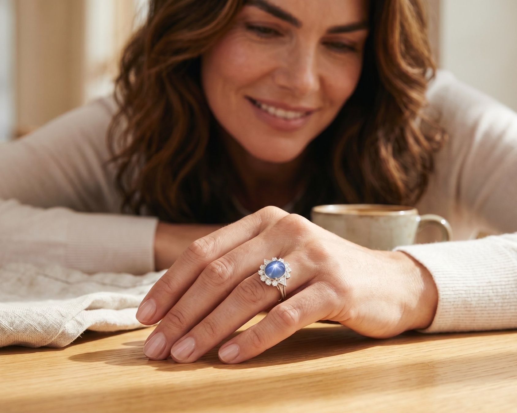 Anelli: ROBERT & IMELDA STEINLIN, Zürich, Sternsaphir-Diamant-Ring – Usato da Zuzwil SG venduto da artimmo 1