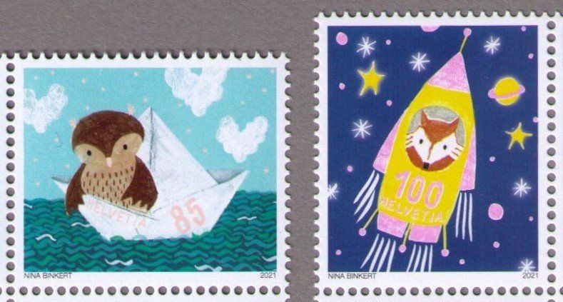 Tutti i francobolli: 2021_1838+39_TIERBOTEN_Papierboot_Eule_Rakete_Fuchs_Vb ! ** – Nuovo (secondo la descrizione) da Marthalen venduto da Ch_quality 1