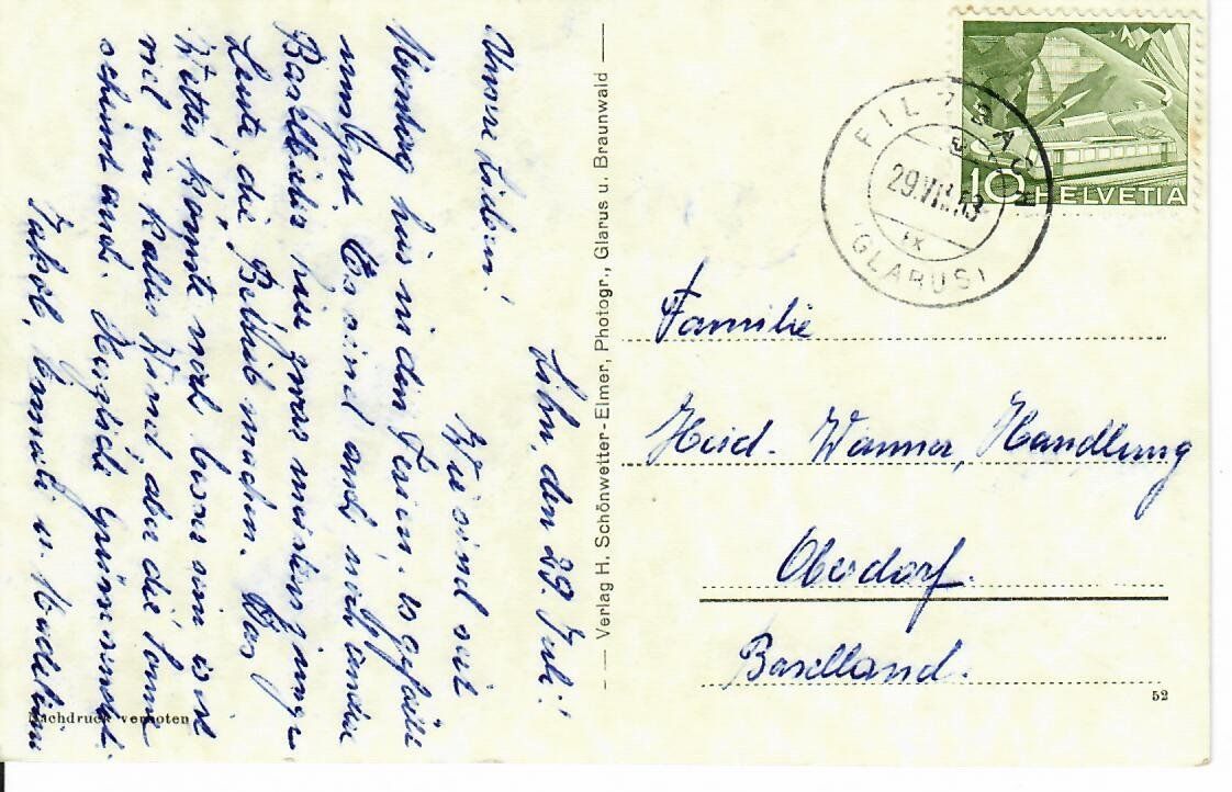 Cartoline postali: Filzbach – Usato da Hochdorf venduto da Ziegel-16 1
