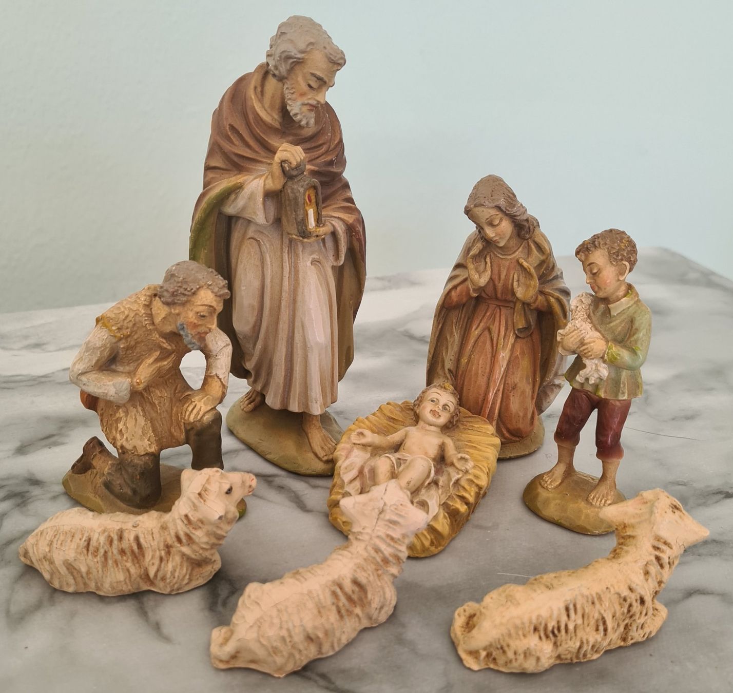 Statuette: 8 antike Krippenfiguren Stil Fontanini, um 1920 – Usato da Winterthur venduto da bibummi