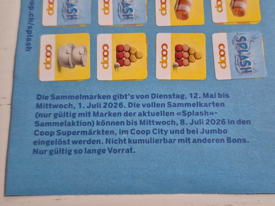 Coop Raccolte di bollini & punti: 1 volle Coop Sammelkarte "Splash" – Nuovo (secondo la descrizione) da Eggersriet venduto da Fredb 1