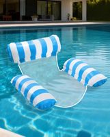Aufblasbare Schwimm-Liege für Sommer, Pool, Blau-Weiss 🏖️