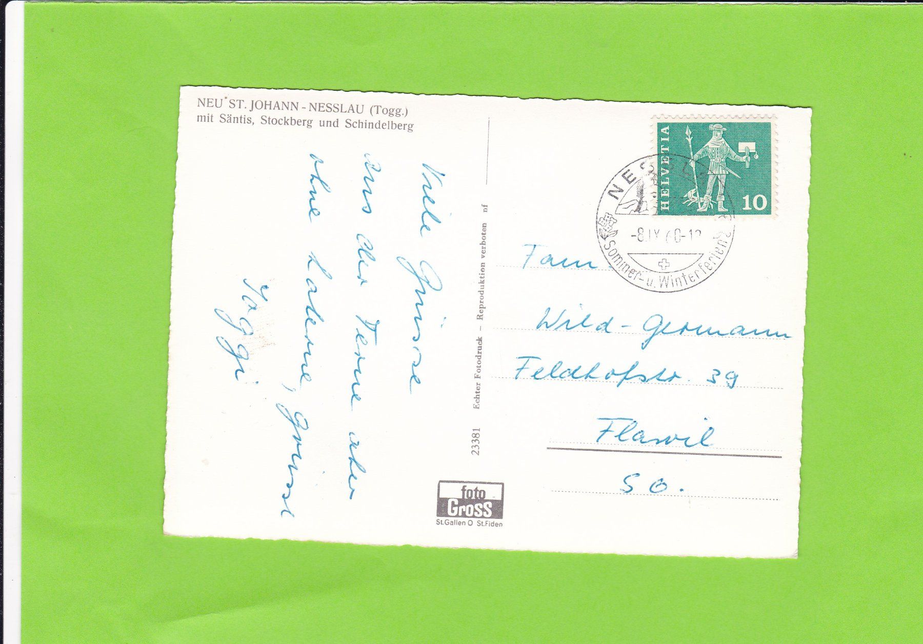 Cartoline postali: Neu St. Johann-Nesslau – Usato da St. Peterzell venduto da neckertal 1