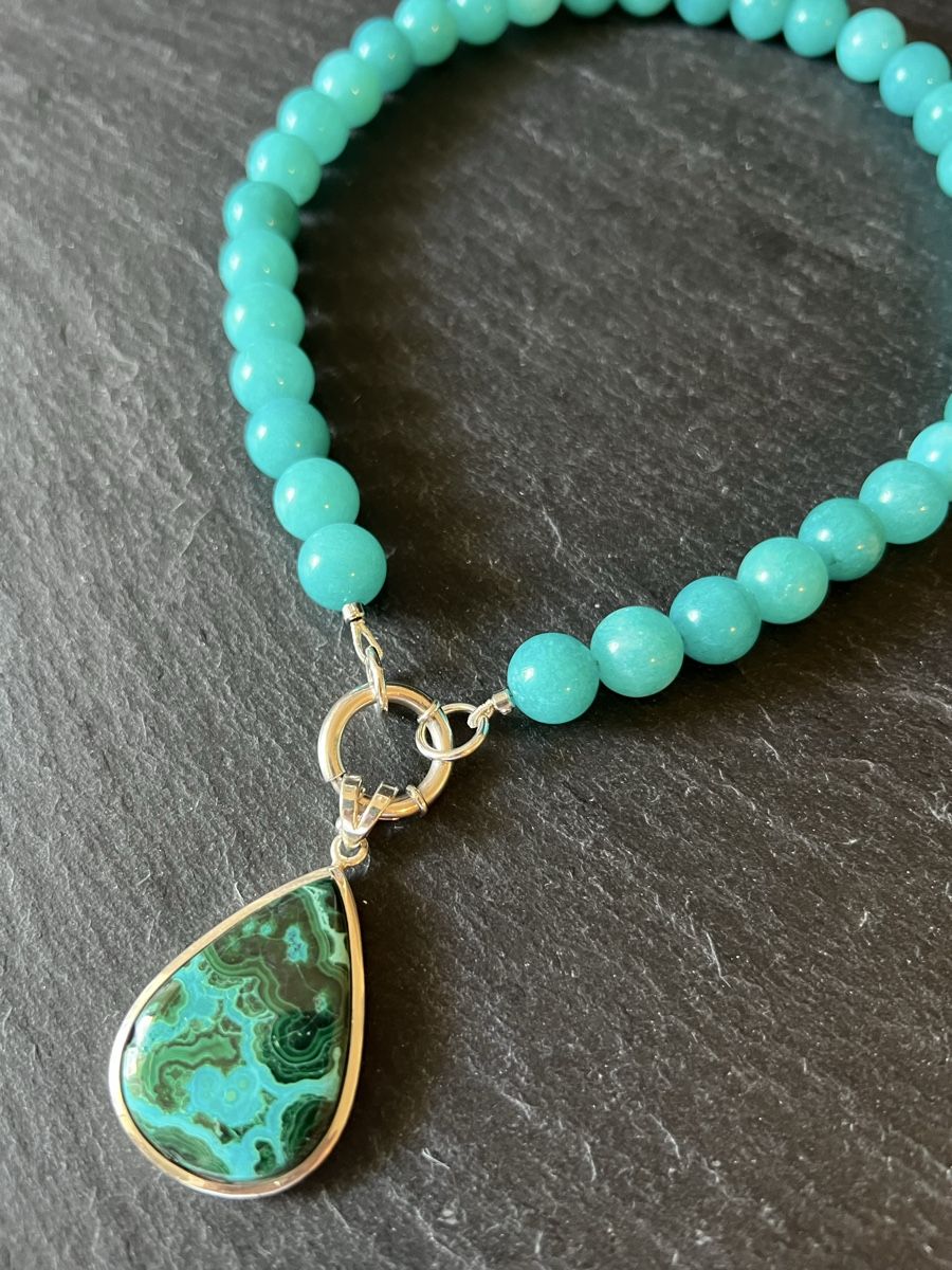 Catenine: Azur Malachite & Amazonit Necklace Sterling Silver – Nuovo e nell'imballaggio originale da Rüschlikon venduto da ThereseJewelryDesign 2