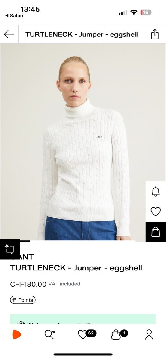 Gant Pullover & Sweatshirts: GANT  Cotton Turtleneck Sweater, Cable Knit, Size S – Neu (gemäss Beschreibung) aus Sattel von Zlata1 4