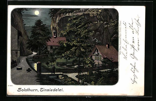 Cartoline postali: Litho Solothurn, Einsiedelei im Mondsche – Usato da Berlin venduto da bartko-reher