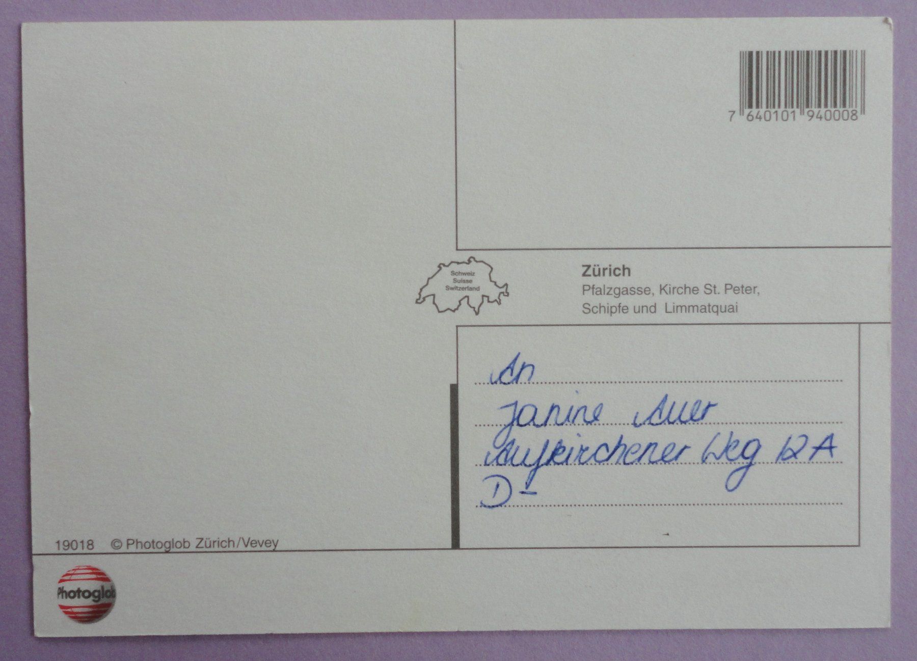 Cartoline postali: Zürich – Usato da Fétigny venduto da Billy2miny 1
