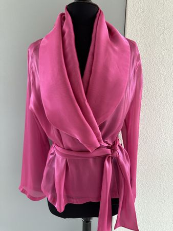 Selbstdesignte transparente Wickelbluse Pink Gr. M, Unikat