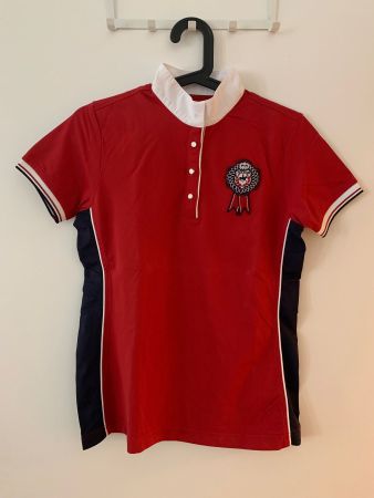 Reitsport-Turniershirt Pikeur, Gr. 36, rot-dunkelblau