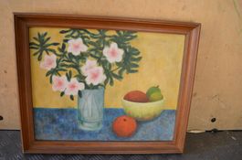 Oel Gemälde Blumen und Fruechte guter Zustand mit Malername